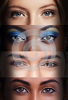 Showing their soul. Cropped view of four women's eyes from different countries.