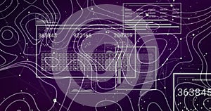 Showing workstation outlines in purple network mesh with numeric boxes code snippets and panels