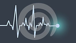 Shows the rhythm of the beating heart. Dark blue background. Heart wave technology background