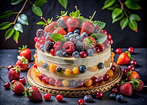 A Showstopping Fruit and Cream Cake Elegant Dessert Display for Holiday Celebrations and Events photo