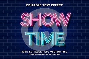 Showtime editable text effect template neon style Premium Vector