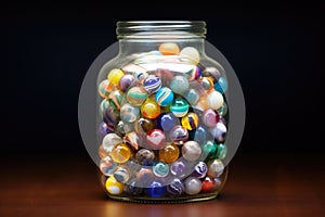 showy marbles of different patterns inside a clear glass jar