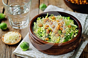 Shreded Brussels sprouts roasted chickpeas Parmesan salad photo