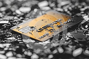 A shredded credit card in a pile, modern and financial, security theme