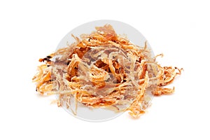 Shredded Dried Cuttlefish isolated on white