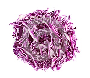 Shredded fresh red cabbage isolated, top view