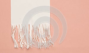 Shredded paper strips on a blue pastel background. Minimalist tr photo