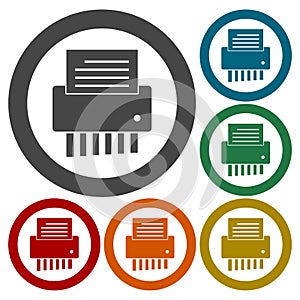 Shredder shredding a document icons set