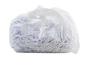 Shredding paper in white garbage bag isolated on white background with clipping path