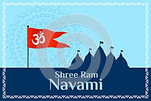 Shree ram navami wishes background with flag and temple photo