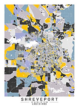 Shreveport Louisiana USA Creative Color Block city Map Decor Serie