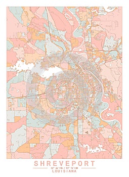 Shreveport Louisiana USA Creative Color Block city Map Decor Serie