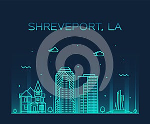 Shreveport skyline Louisiana USA vector city line