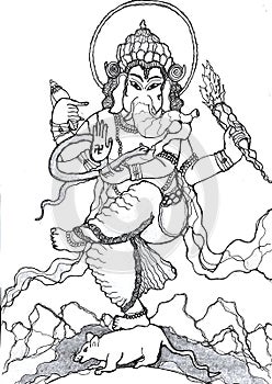 Shri Ganesha, God of Good Luck and Wisdom, monochrome