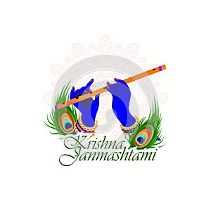 Shri Krishna Janmashtami means Birthday of Lord Krishna. Musical instrument bansuri and peacock feather