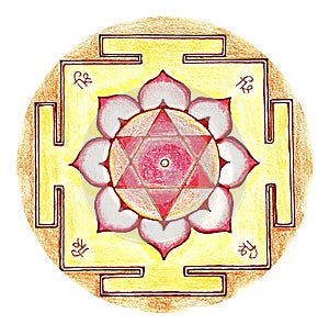 Shri Lakshmi yantra. hand drawing, colour. Breathable yantra, sacred diagram