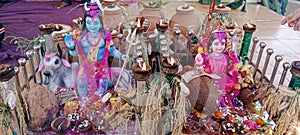 Shri Shiv God and Parvati goddess during Diwali festival.