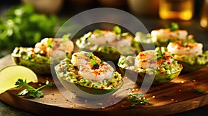 shrimp appetizer avocado background