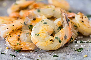 Shrimp Appetizer on Metal Pan Close Up