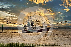 A shrimp boat entering Charleston, South Carolina harbor.