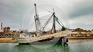 Shrimp Boat Run Aground At Puerto Penasco Harbor, Mexico