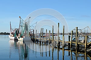 Shrimp Boats Trawler Docked Pier Waterway