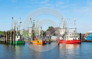 Shrimp boats in the habour of Fedderwardersiel in Butjadingen, Germany