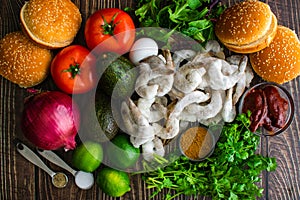 Shrimp Burgers with Cilantro and Guacamole Ingredients