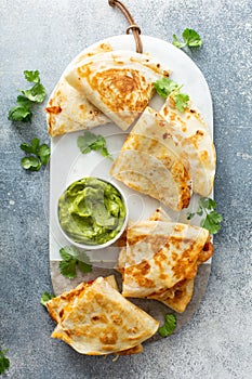 Shrimp and cheese quesadillas served with guacamole