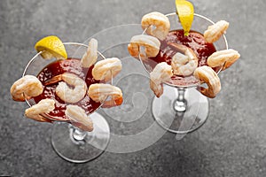 Shrimp Cocktail Appetizers in martini glasses