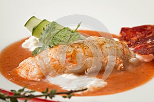 Shrimp dish on a plate close-up.