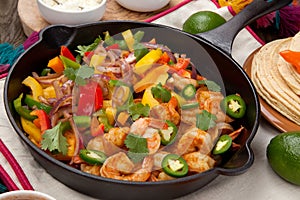 Shrimp Fajitas In Cast Iron Skillet