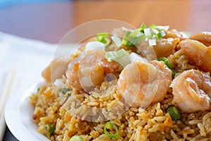 Shrimp fried rice closeup