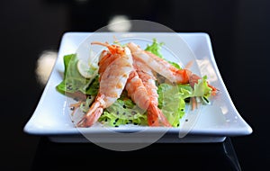 Shrimp with green salad.