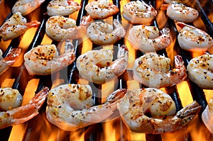 Shrimp On A Grill Over Open Flames