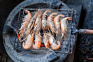 Shrimp grilled on stove charcoal