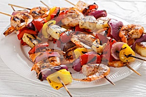 Shrimp Kabobs with charred veggies and pineapple