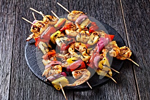 Shrimp Kabobs with charred veggies and pineapple