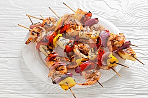 Shrimp Kabobs with charred veggies and pineapple