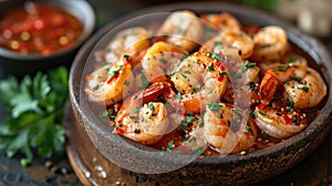 Shrimp in marinade close-up