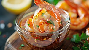 Shrimp in marinade close-up