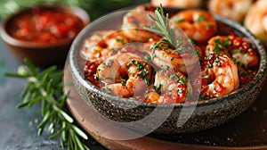 Shrimp in marinade close-up