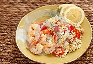 Shrimp and orzo with tomatoes