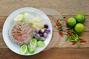 Shrimp paste sauce and boiled vegetables