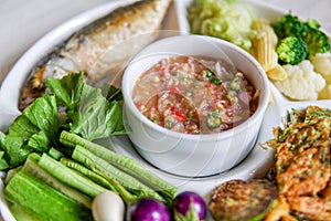 Shrimp paste sauce with fried mackerel