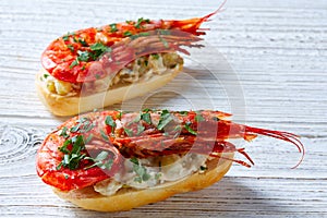 Shrimp pinchos with seafood Spain tapas photo