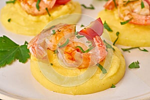 Shrimp Polenta - fodmap dash diet gluten free dish, side view