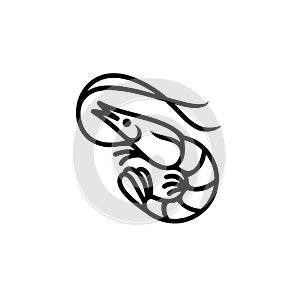 Shrimp, prawn icon. Black line vector isolated icon on white background.