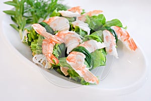 Shrimp roll wrapped with vegetable, healthy vietnamese food