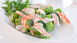 Shrimp roll wrapped with vegetable, healthy vietnamese food